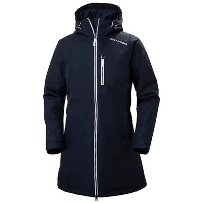 Helly Hansen W Long Belfast Vinter Regnfrakker Dame Mørkeblå | FJZRCX-704